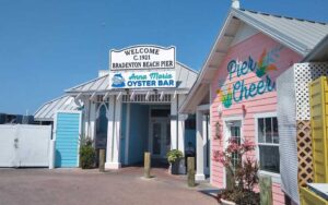 front exterior of restaurant with entrance at anna maria oyster bar at the pier bradenton beach