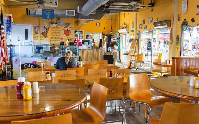 indoor of cafe with ice cream menu at anna maria island beach cafe