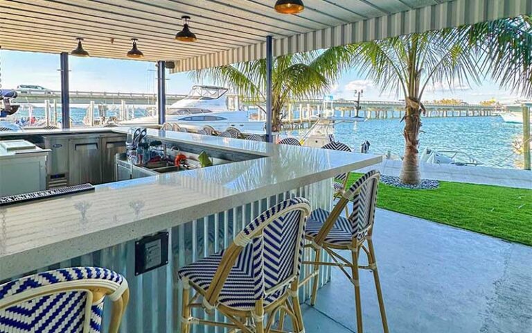 outdoor bar under awning with marina view at bradenton beach marina anna maria island