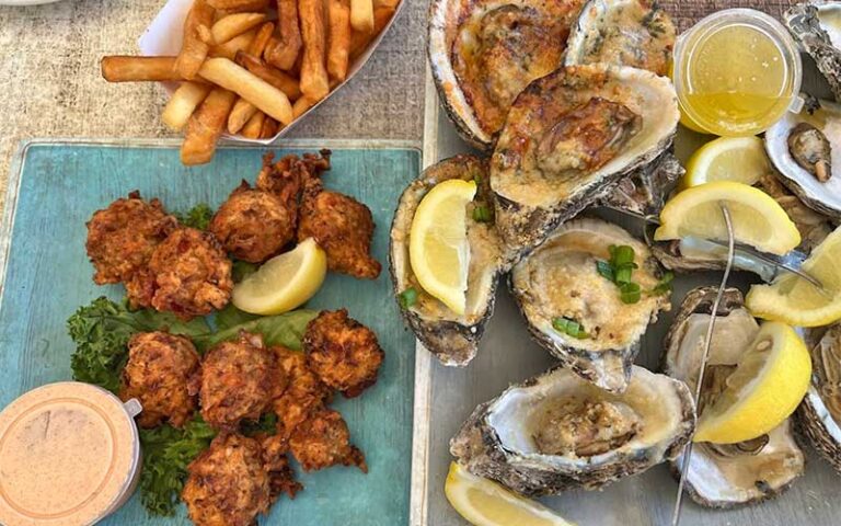 oysters rockefeller with fries at anna maria oyster bar at the pier bradenton beach