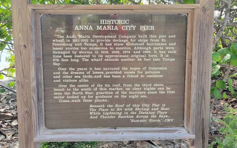 park sign with site history at anna maria city pier island