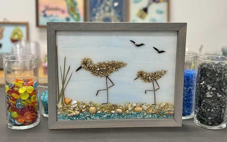 sandpipers art piece with crushed glass at fragments art studio kissimmee