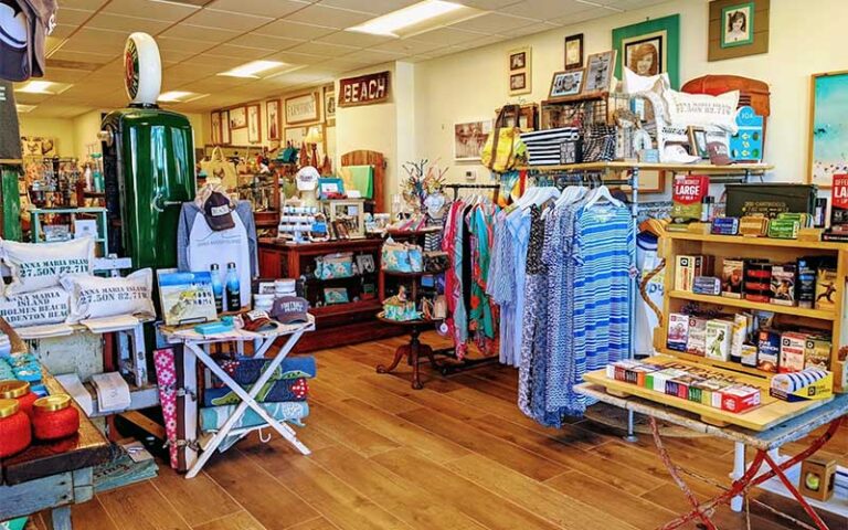 store interior with beachwear and souvenirs at bridge street bazaar bradenton beach anna maria island