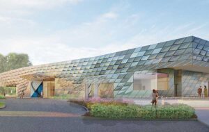 artist rendering of exterior of modern building concept for expansion of florida museum of natural history gainesville